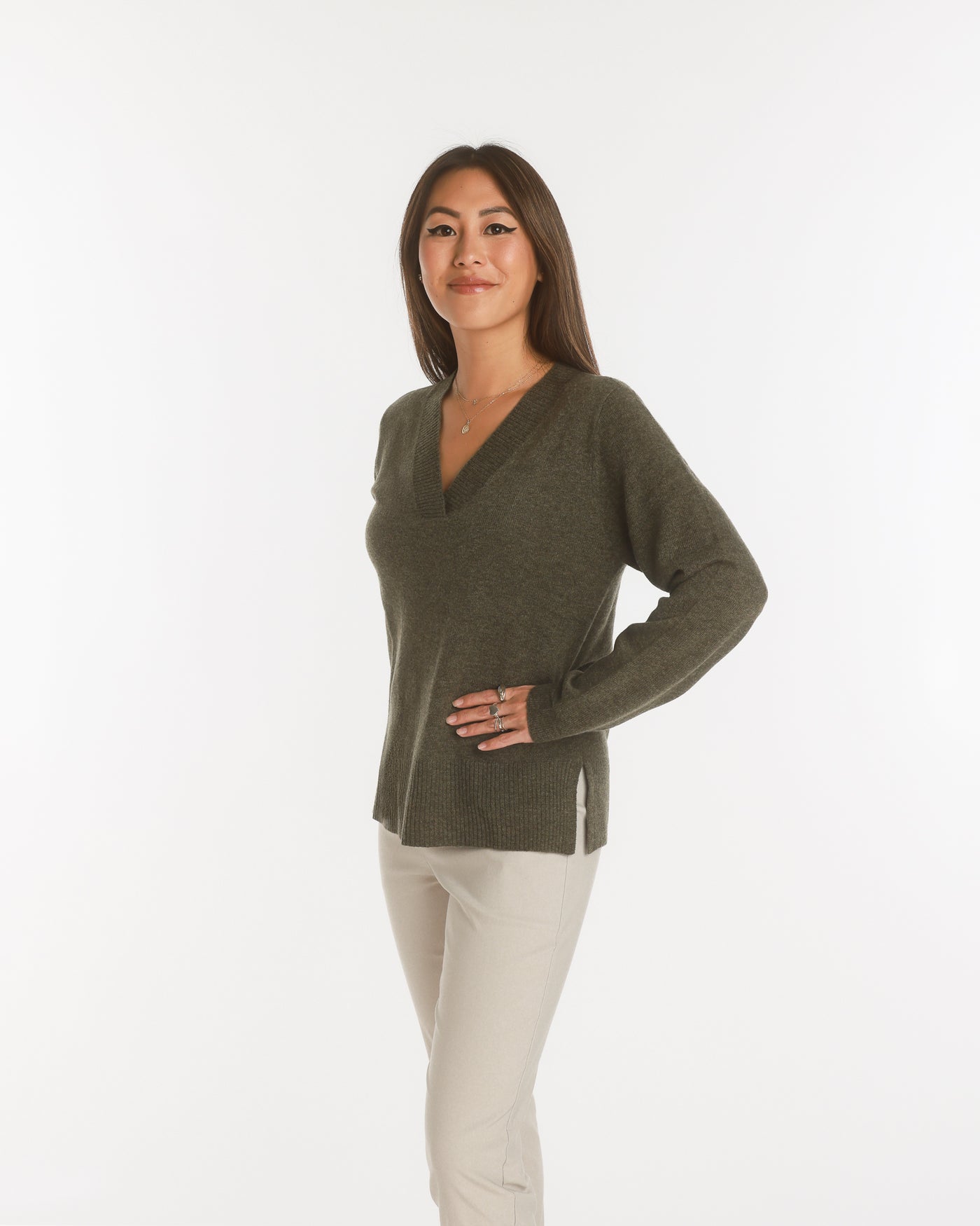 Malado, Cashmere/Merino Blend Sweater, Olive Melange