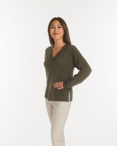 Malado, Cashmere/Merino Blend Sweater, Olive Melange