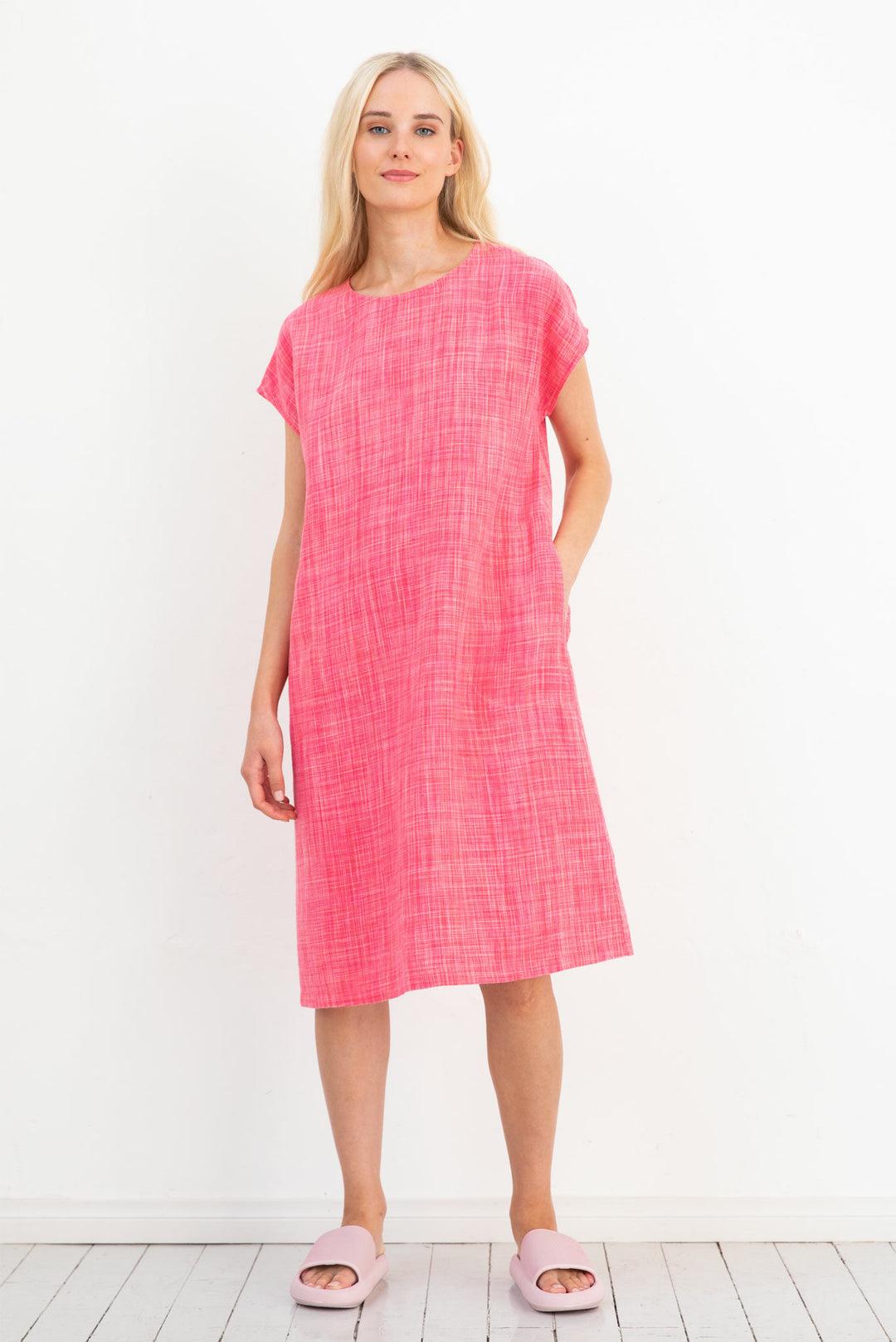 Kuusama Beck Linen  Dress, Pink Melange