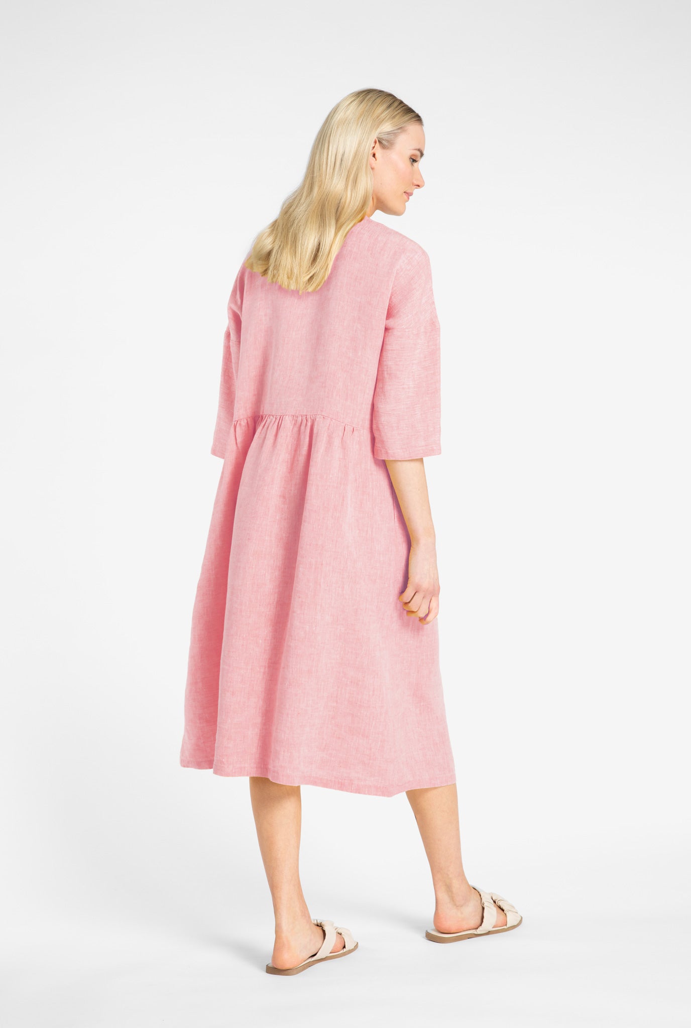 Kuusama Nova Linen 3/4 Sleeve Dress, Pink Melange