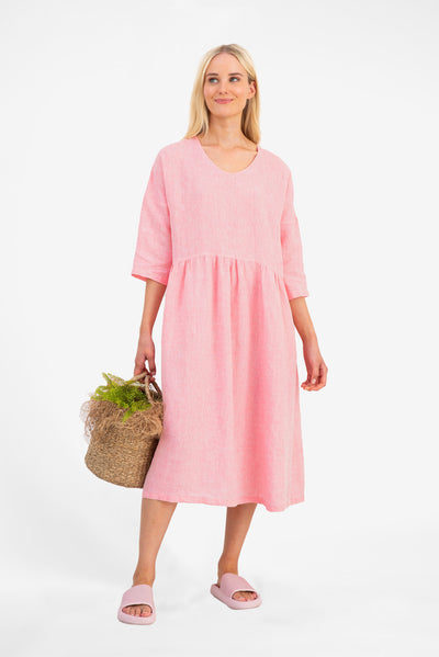 Kuusama Nova Linen 3/4 Sleeve Dress, Pink Melange