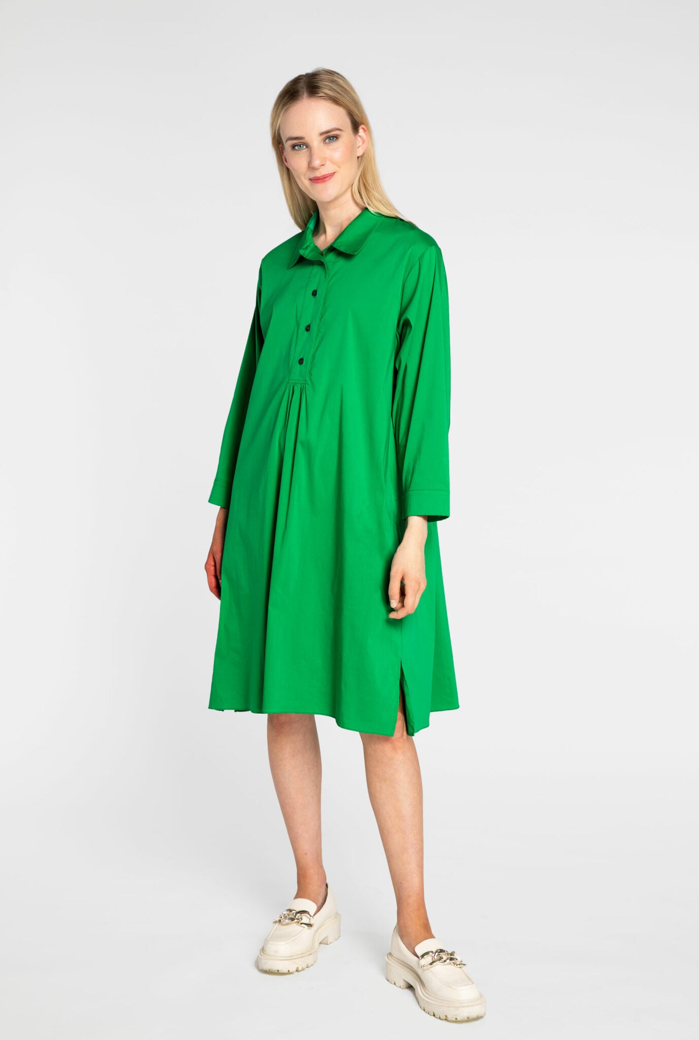 Frances Poplin Shirt Dress, Pepper Green