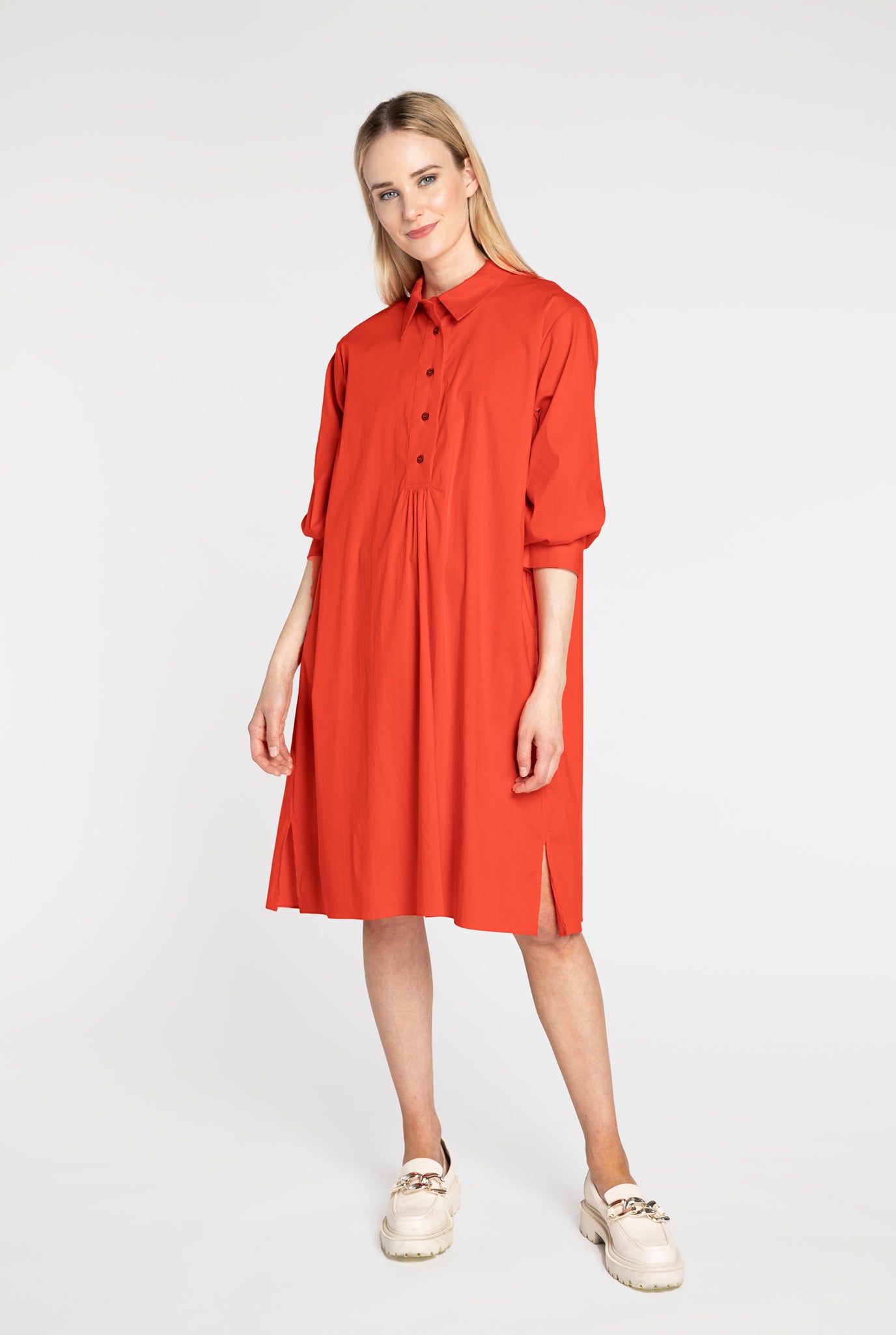 Frances Poplin Shirt Dress, Tangerine