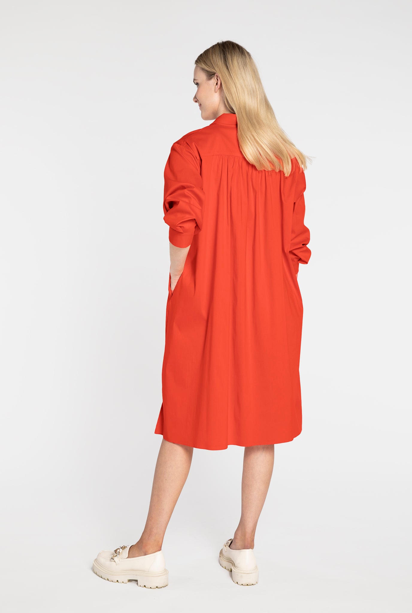 Frances Poplin Shirt Dress, Tangerine
