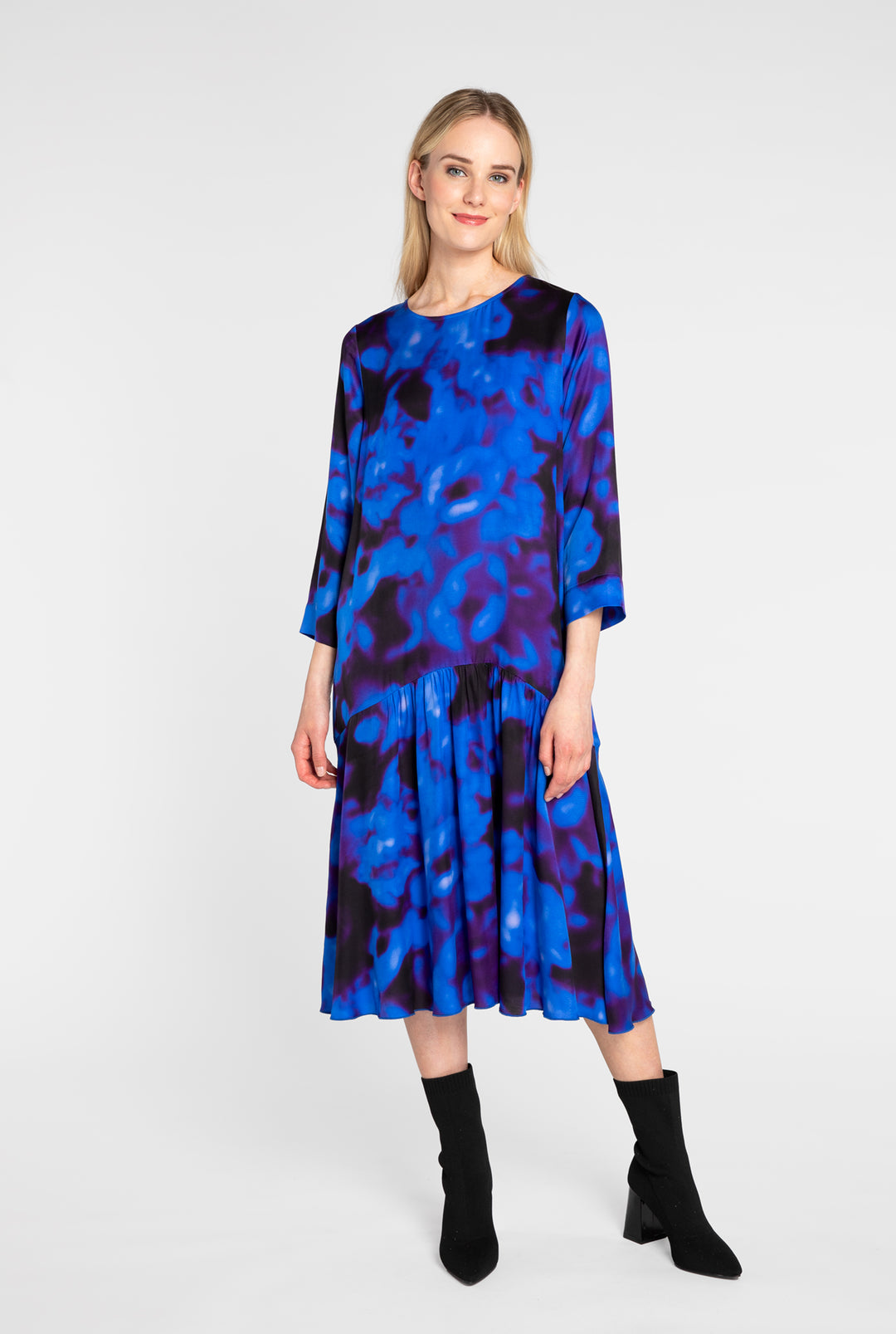 3/4 Sleeve Rose Dress, Blue, Violet, Black. XS & S. Final Sale