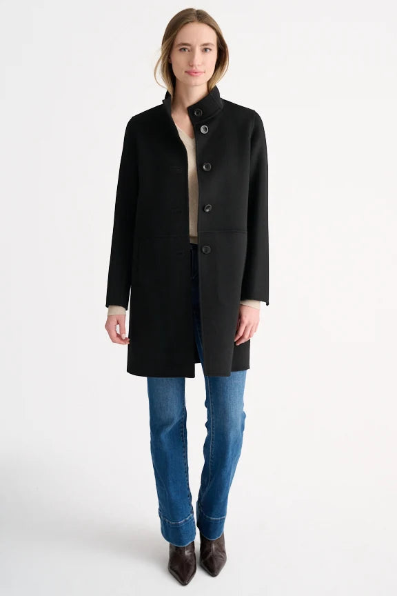 Kinross Cashmere Button Mock Coat | Black