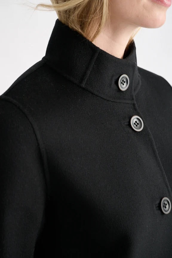 Kinross Cashmere Button Mock Coat | Black
