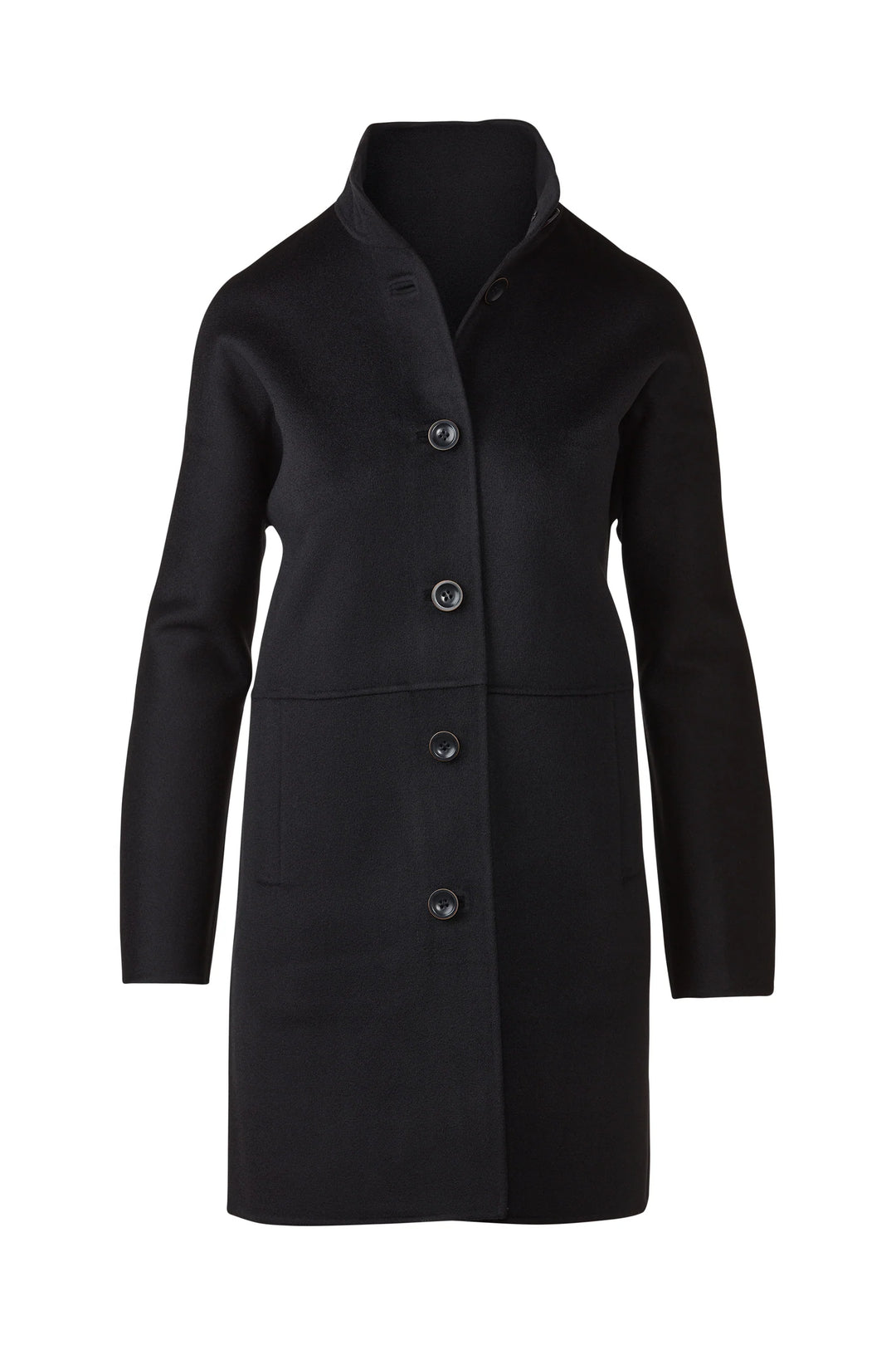 Kinross Cashmere Button Mock Coat | Black