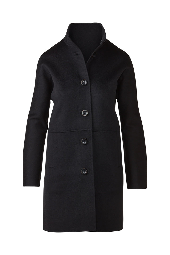 Kinross Cashmere Button Mock Coat | Black