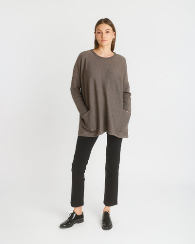 Agnete Ribbed  Merino Pocket Sweater. Taupe. One Size