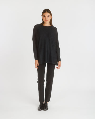 Agnete Ribbed  Merino Pocket Sweater. Charcoal. One Size