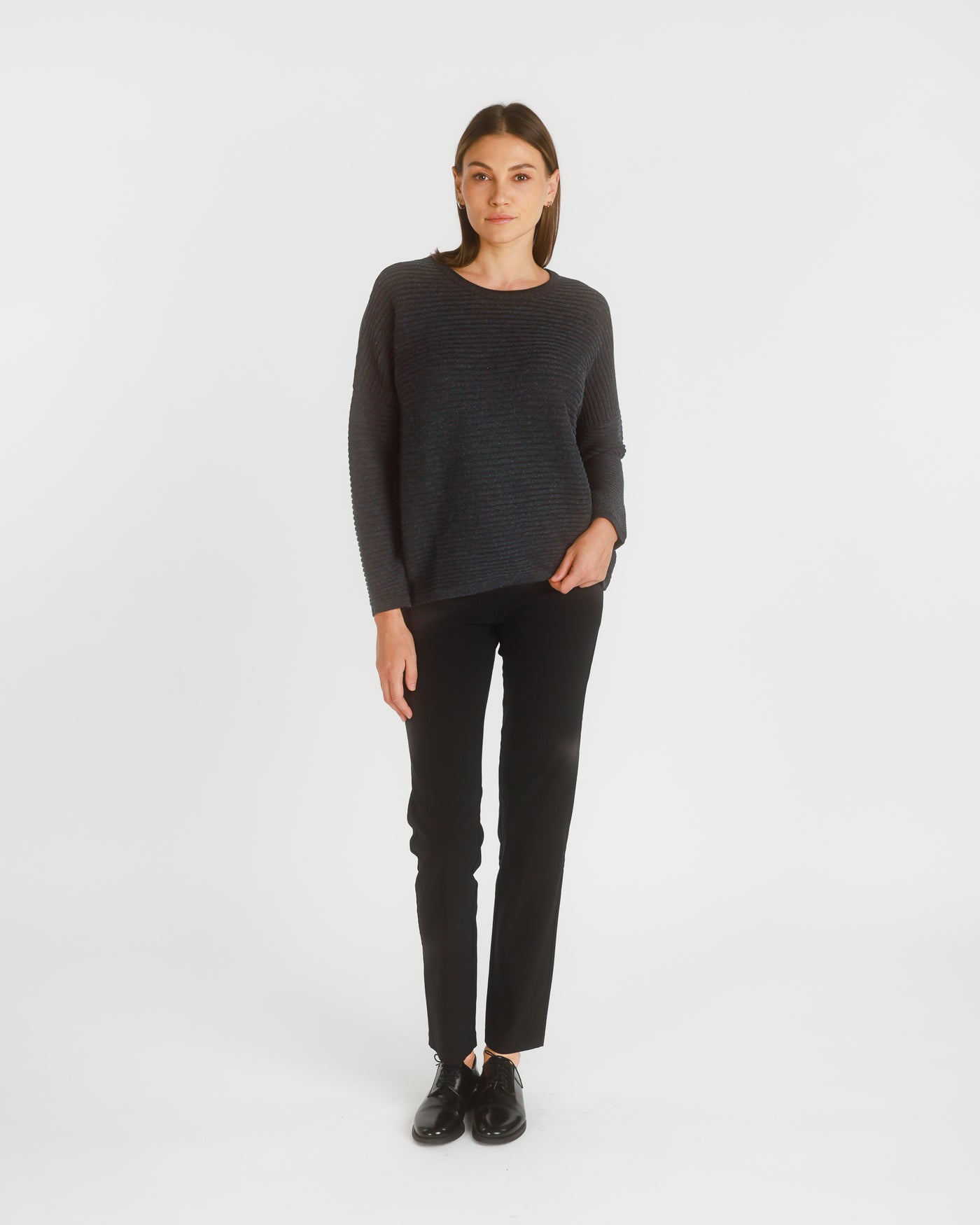 Muse Merino Ribbed Sweater. Charcoal. One Size