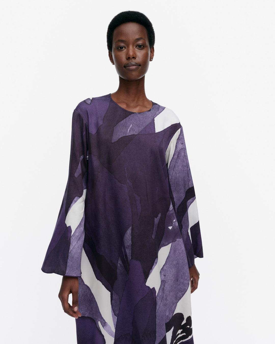 Fluidi Kylmänkukka Lyocell/Viscose Long Sleeve Dress | Violet, Off-white