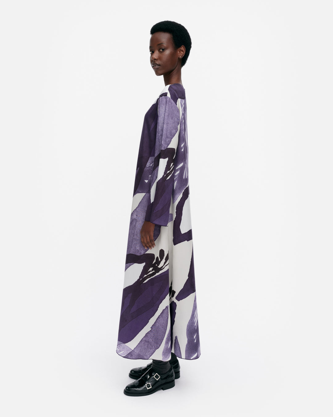 Fluidi Kylmänkukka Lyocell/Viscose Long Sleeve Dress | Violet, Off-white