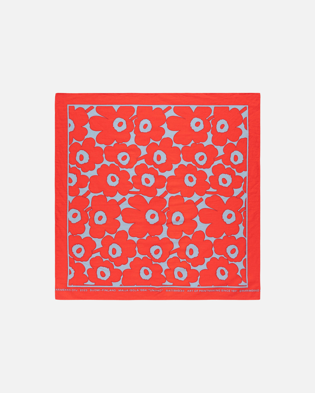 Astrilli Unikko Cotton Scarf | Light Blue, Red | 22" x 22"
