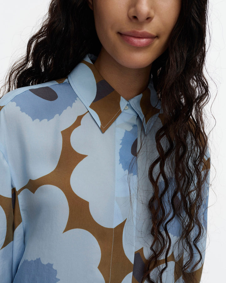 Jarki Unikko Long Sleeve Blouse | Light Blue, Olive Green