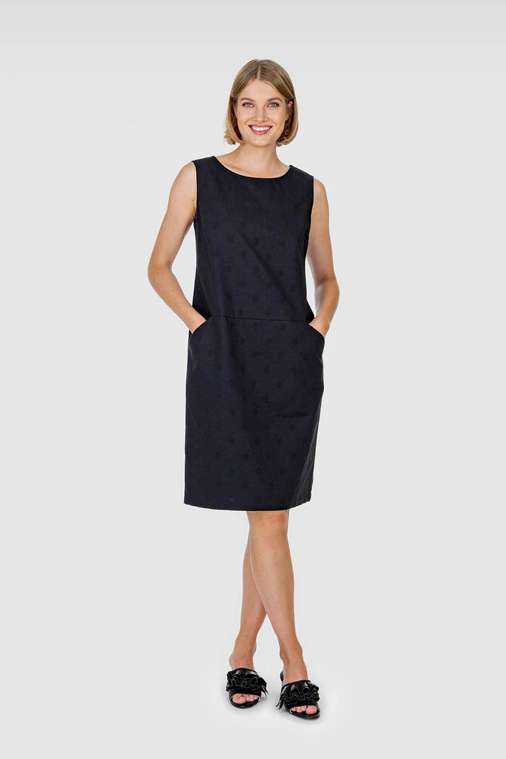 Falla Finland | Pelargoni Cotton Jacquard Sleeveless Dress | Black
