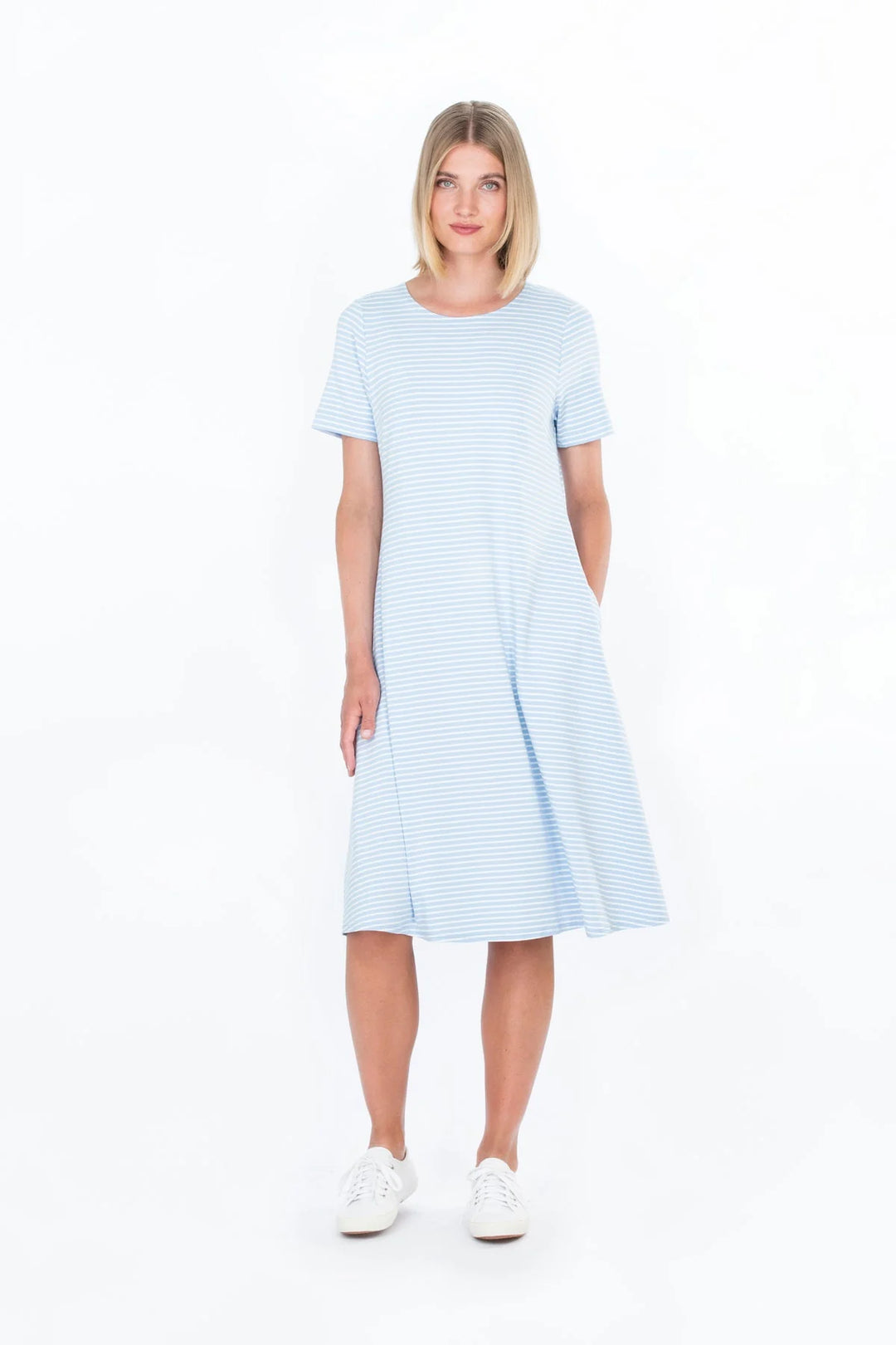 Sotka Viscose Jersey  Short Sleeve Stripe Dress, Blue/ White