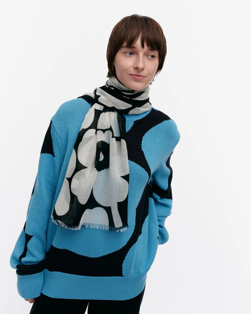 marimekko Fiore Unikko ストール fiore-unikko-wool-scarf-black-