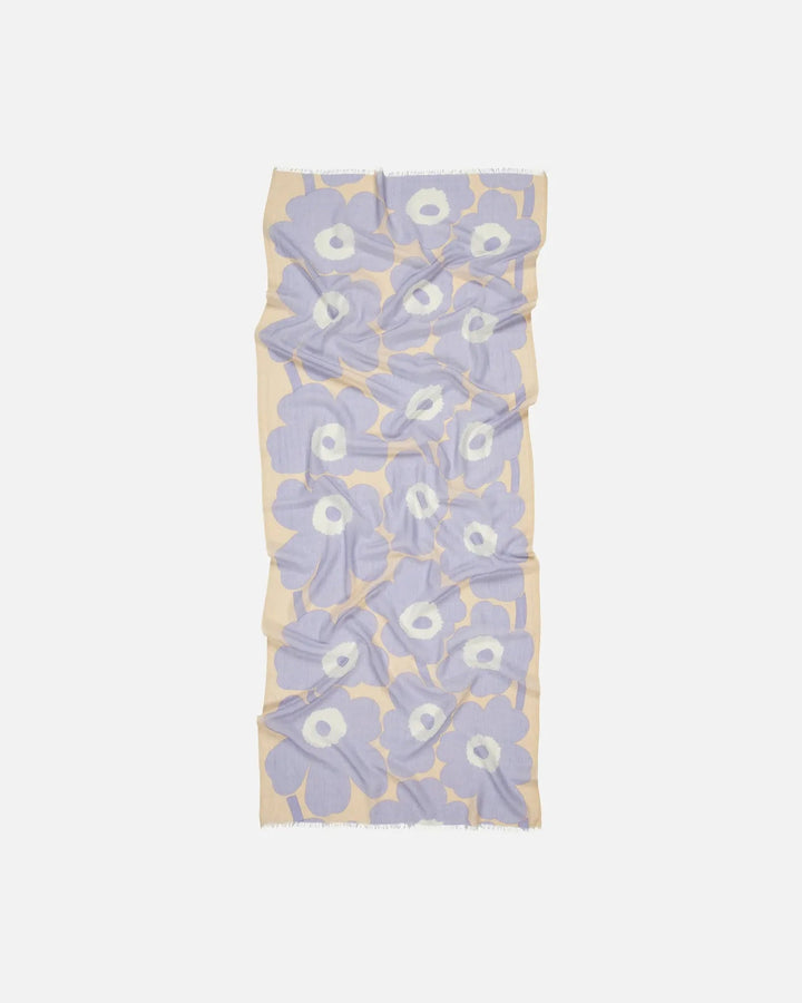 Fiore Unikko Wool Scarf | Cream, Lavender | 28" x 72" - pirkko. Marimekko