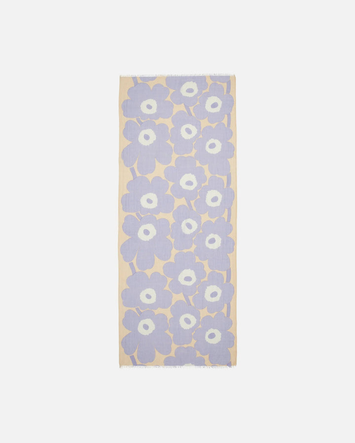Fiore Unikko Wool Scarf | Cream, Lavender | 28" x 72" - pirkko. Marimekko