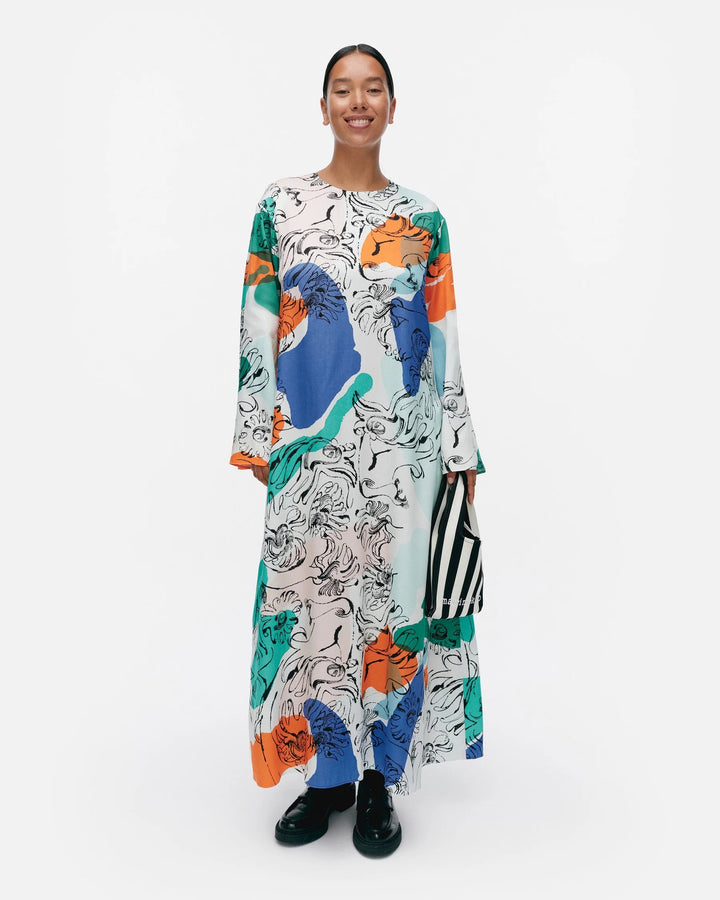 Fluidi Blombom Lyocell Dress | White Blue Multi - pirkko. Marimekko
