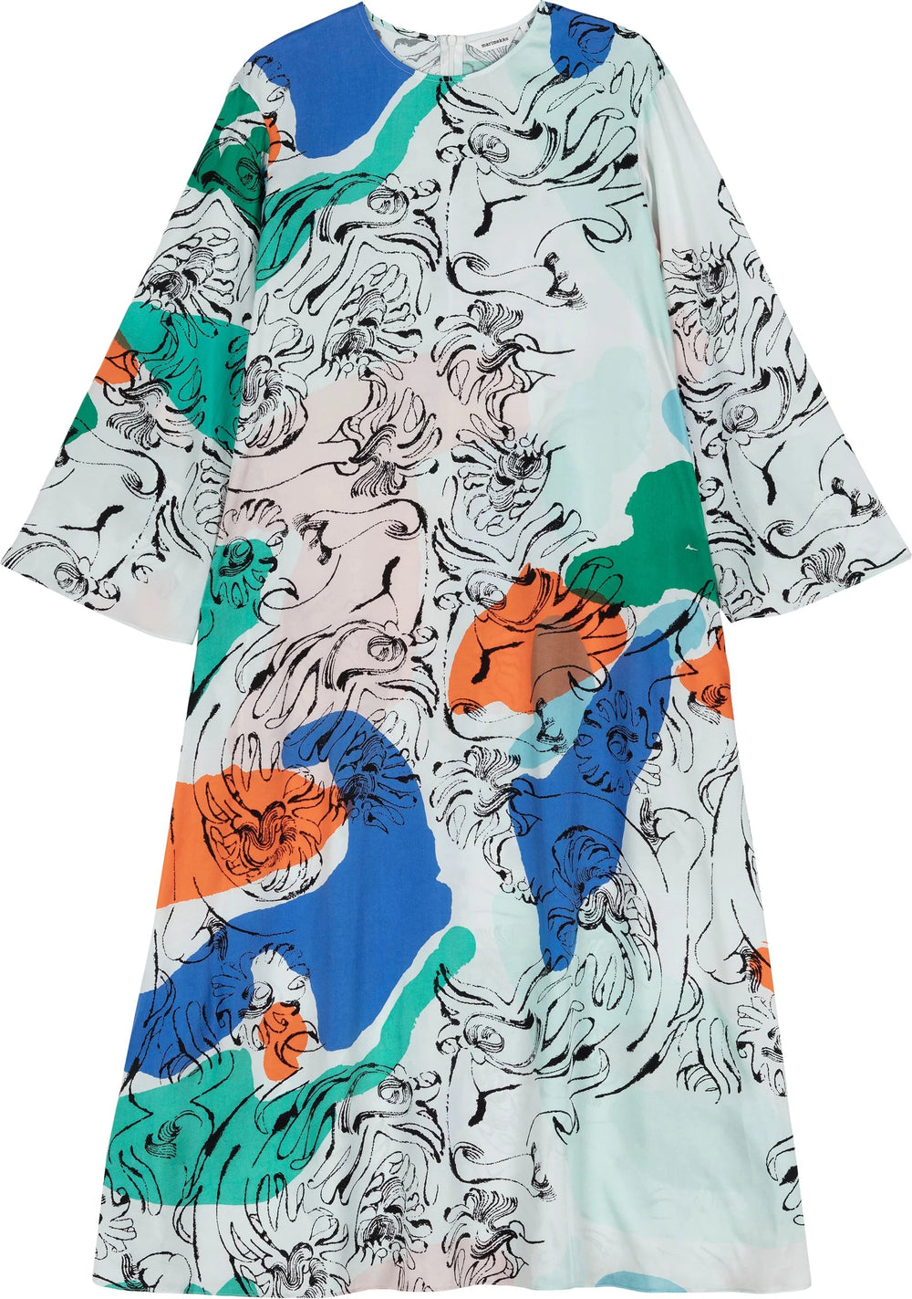 Fluidi Blombom Lyocell Dress | White Blue Multi - pirkko. Marimekko