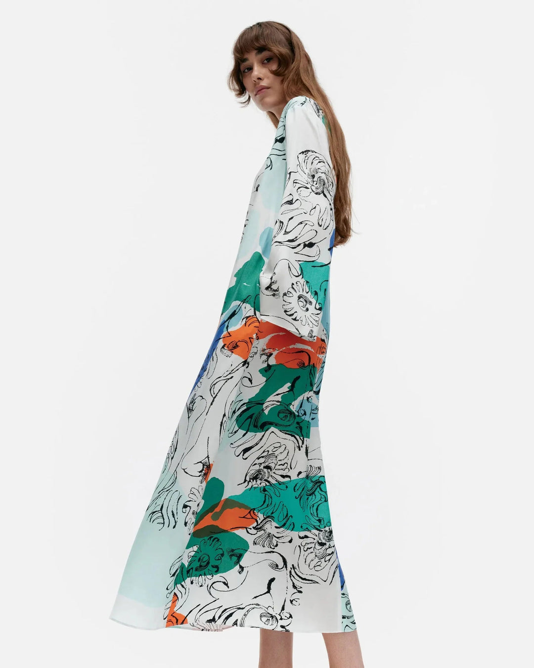 Fluidi Blombom Lyocell Dress | White Blue Multi - pirkko. Marimekko