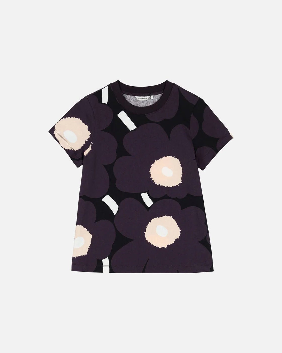 Heleys Unikko Short Sleeve Fitted T-Shirt | Black, Purple, Pink - pirkko. Marimekko