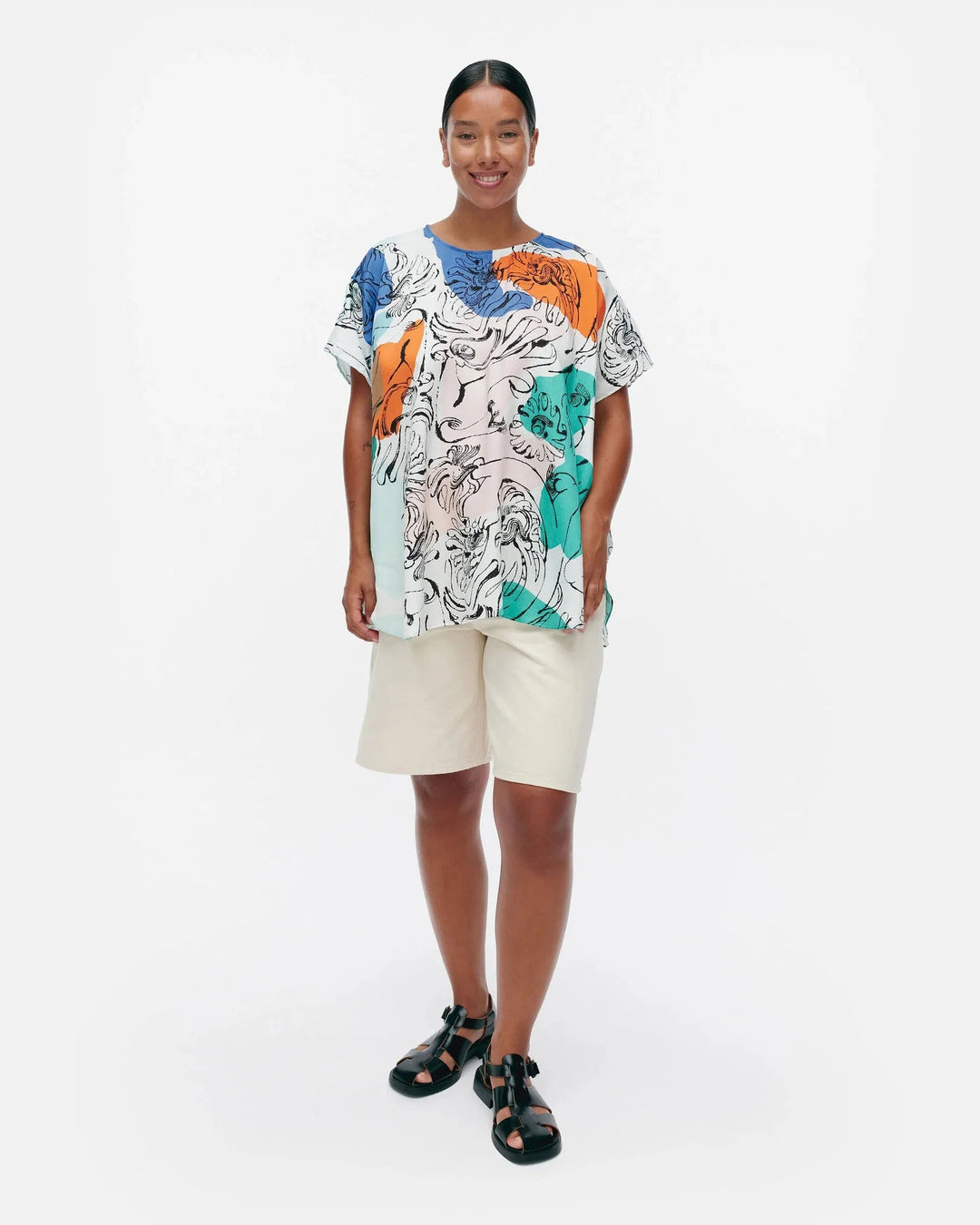Herkkä Blombom Lyocell Blouse | White Blue Multi - pirkko. Marimekko