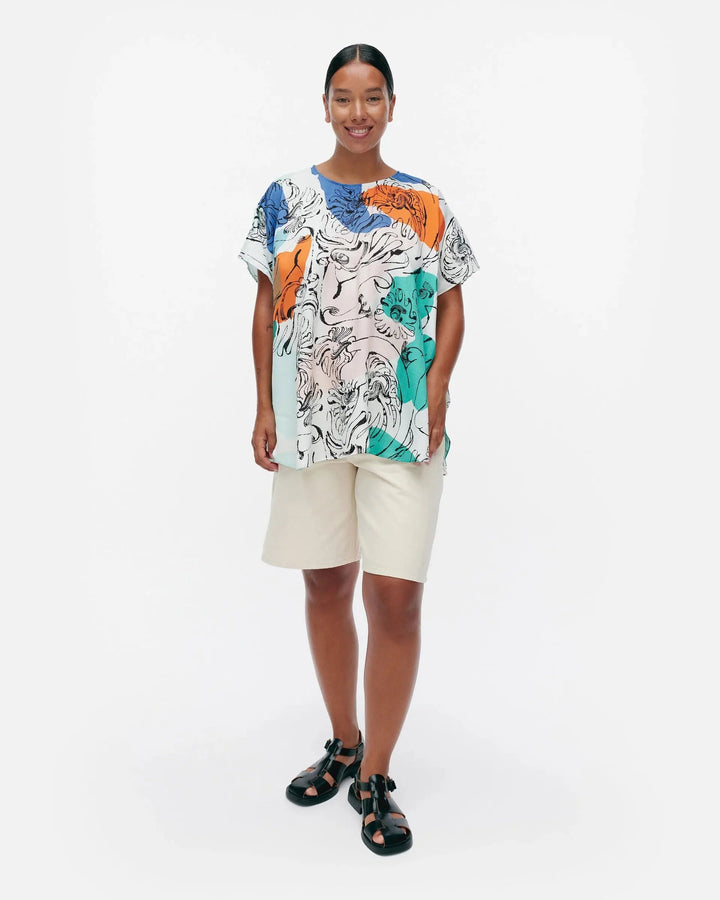 Herkkä Blombom Lyocell Blouse | White Blue Multi - pirkko. Marimekko