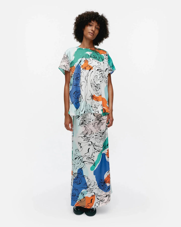 Herkkä Blombom Lyocell Blouse | White Blue Multi - pirkko. Marimekko