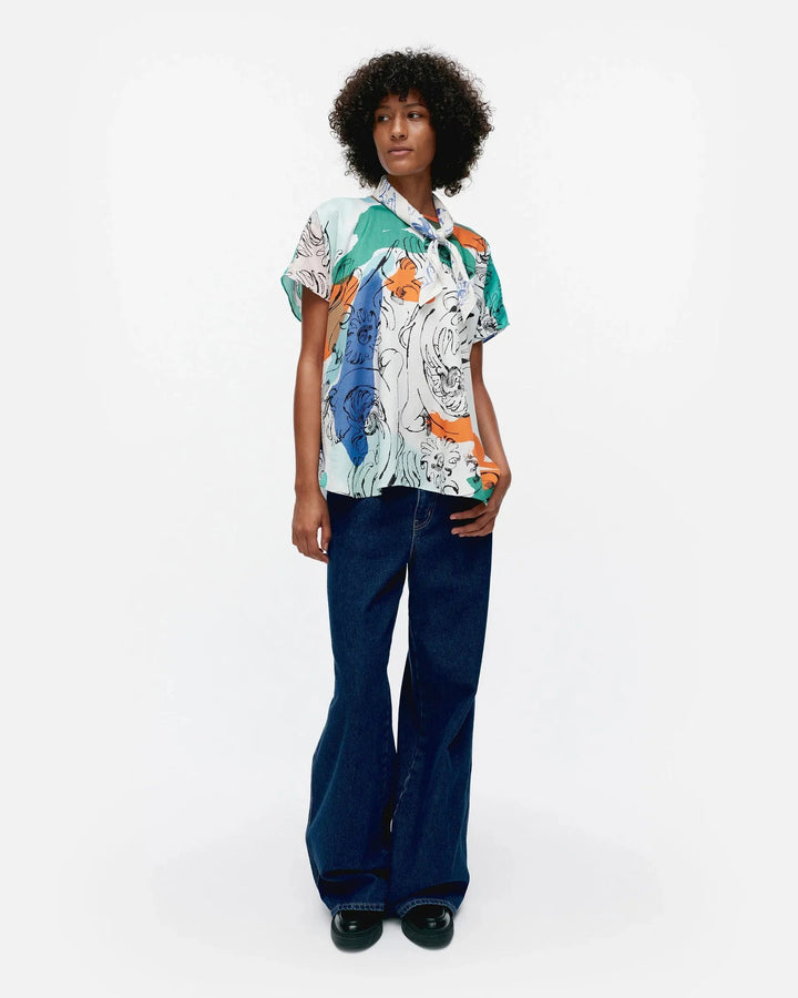 Herkkä Blombom Lyocell Blouse | White Blue Multi - pirkko. Marimekko