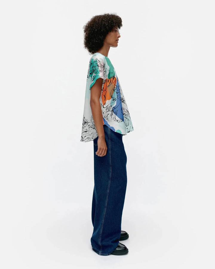 Herkkä Blombom Lyocell Blouse | White Blue Multi - pirkko. Marimekko