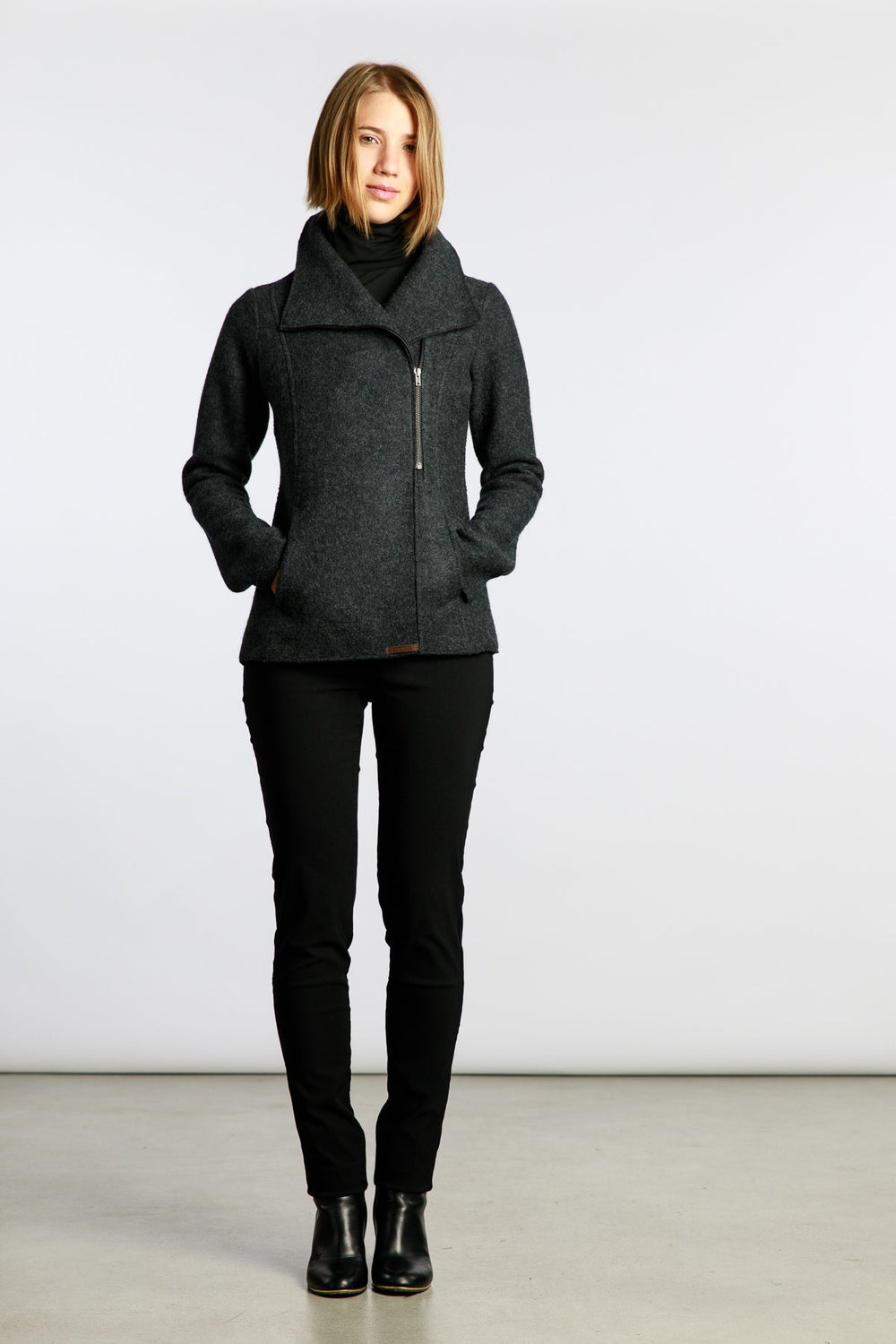 Isa Boiled Wool Jacket, Dark Grey - pirkko. Marja Rak