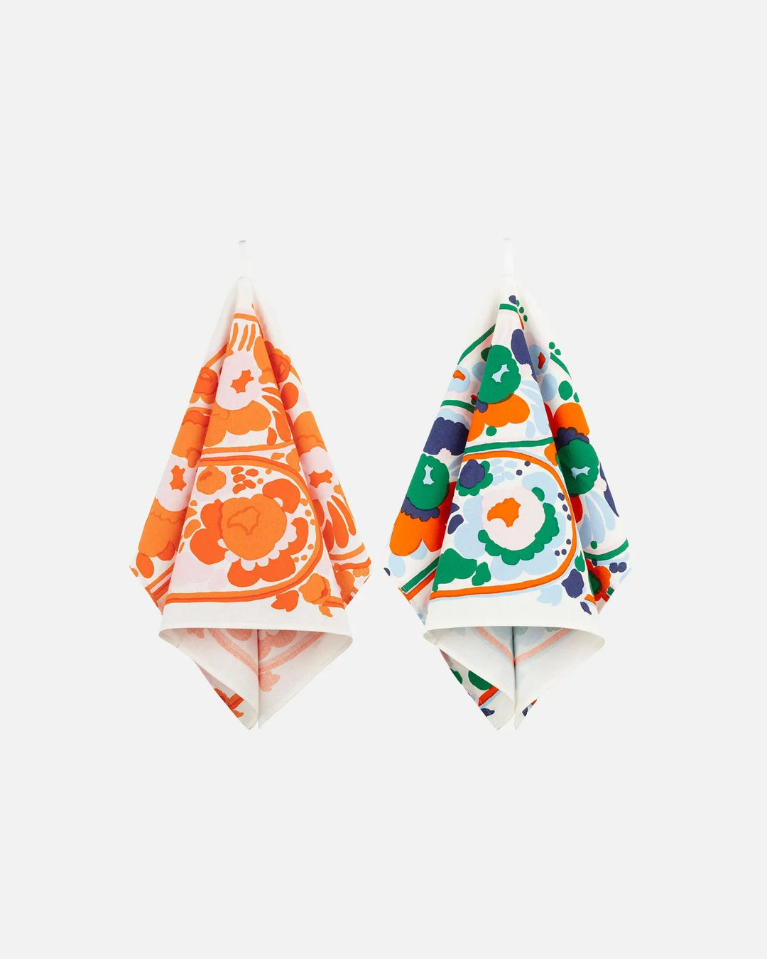 Karuselli Cotton - Linen Tea Towel | White Green Multi | Set of 2 - pirkko. Marimekko