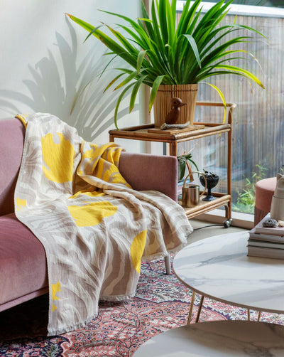 Kuutamo Throw, Off White, Yellow, Beige, 51 x 67"