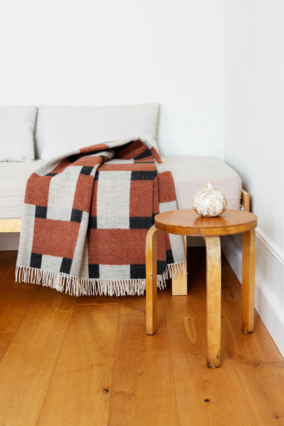 Punos Wool Throw, Rust/Grey/ Black.  51" x 71"