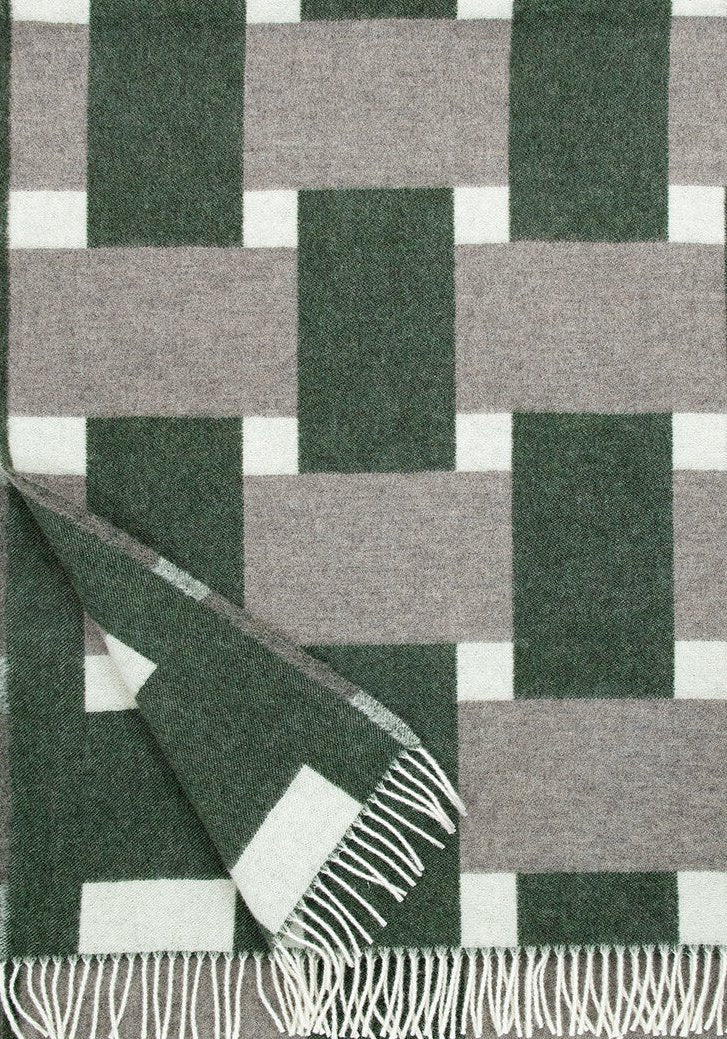 Punos Wool Throw, Forest Green/Grey/ White.  51" x 71"