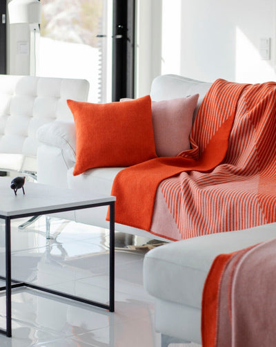 Rinne Wool Throw, Orange/Off White.  51" x 71"