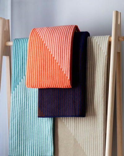Rinne Wool Throw, Orange/Off White.  51" x 71"