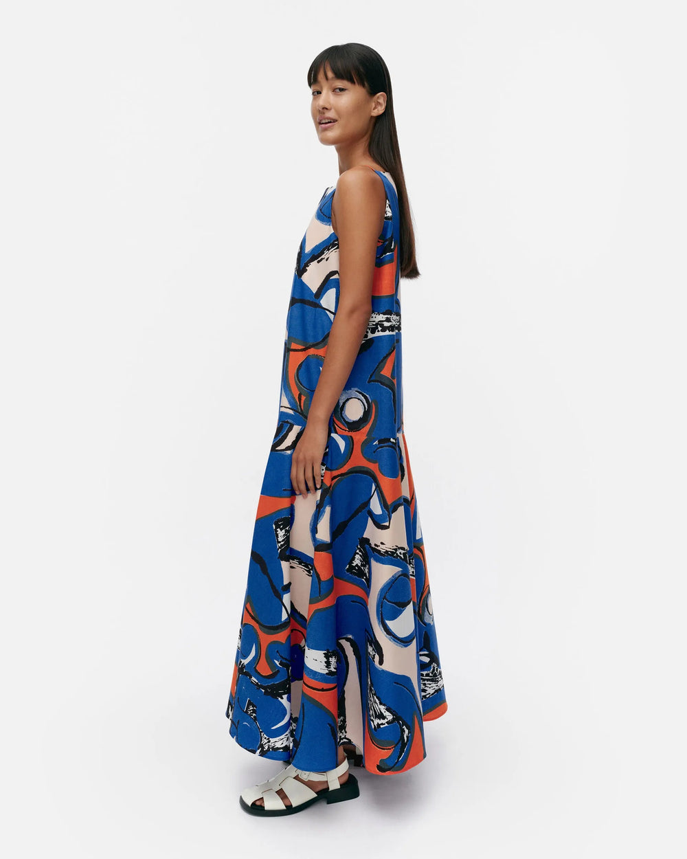 Marimekko | Antra Eldfamn Cotton Linen Dress | Blue, Peach, Orange - pirkko. Marimekko