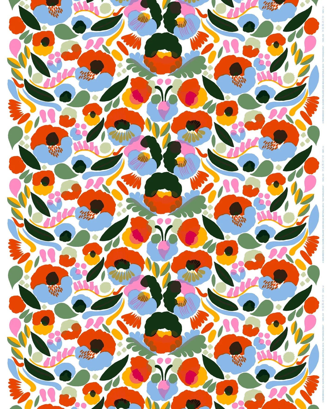 Marimekko | Hattarakukka Recycled Panama Fabric | White, Tomato Red, Blue Multi | 1 yd - pirkko. Marimekko