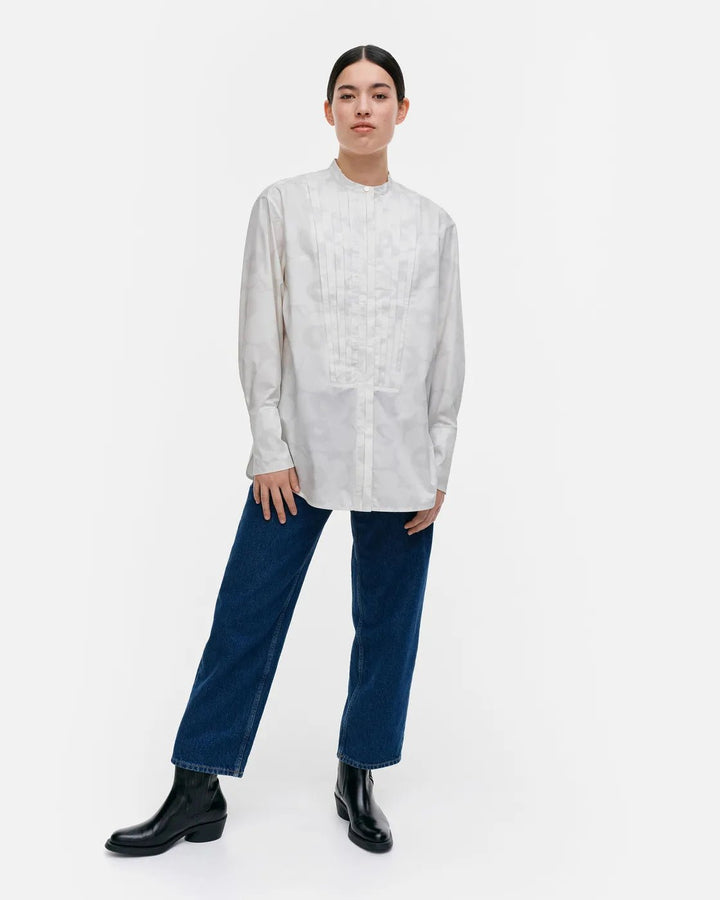 Marimekko | Heti Unikko Poplin Tuexdo Shirt | White, Light Grey - pirkko. Marimekko