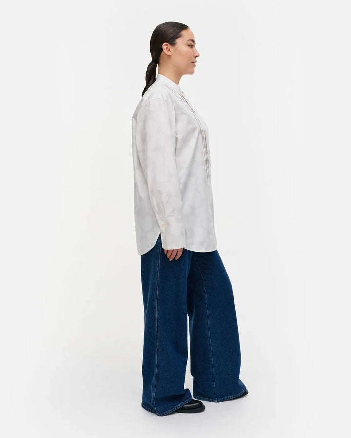 Marimekko | Heti Unikko Poplin Tuexdo Shirt | White, Light Grey - pirkko. Marimekko
