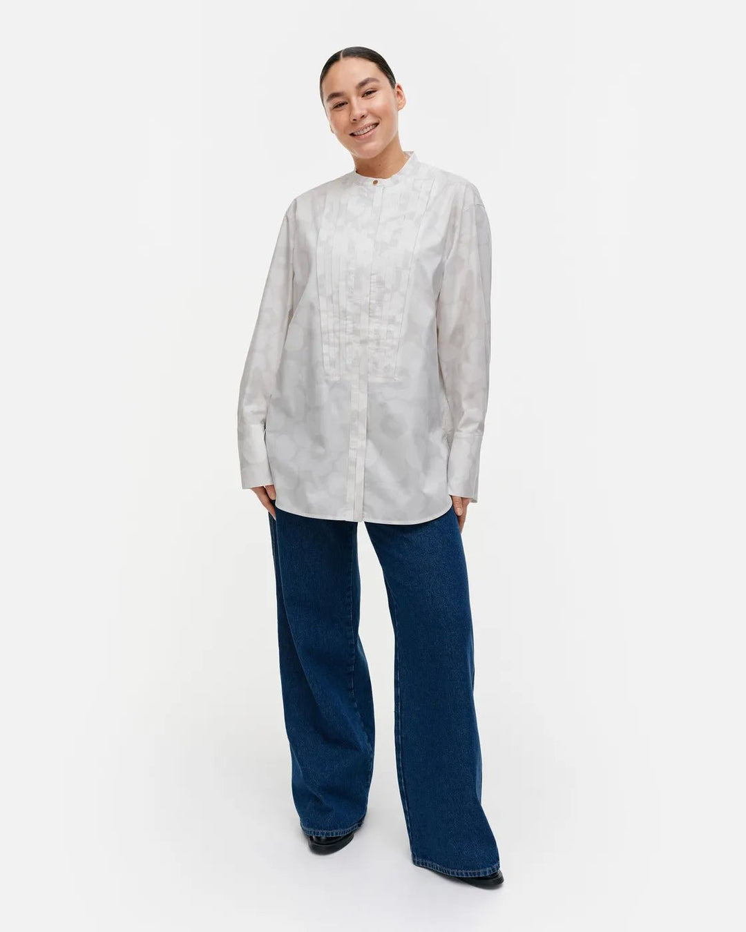 Marimekko | Heti Unikko Poplin Tuexdo Shirt | White, Light Grey - pirkko. Marimekko