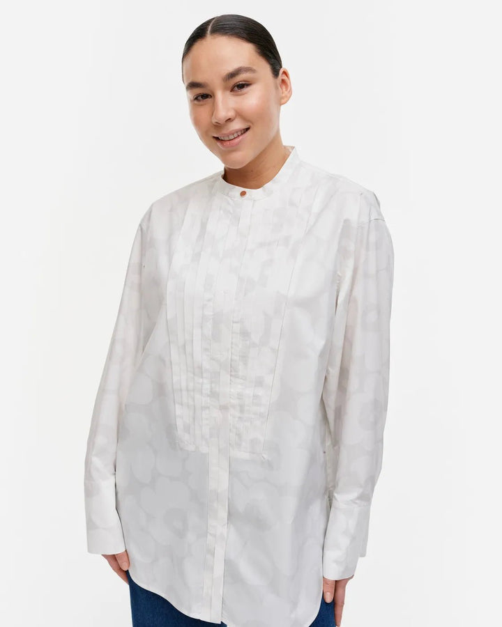Marimekko | Heti Unikko Poplin Tuexdo Shirt | White, Light Grey - pirkko. Marimekko