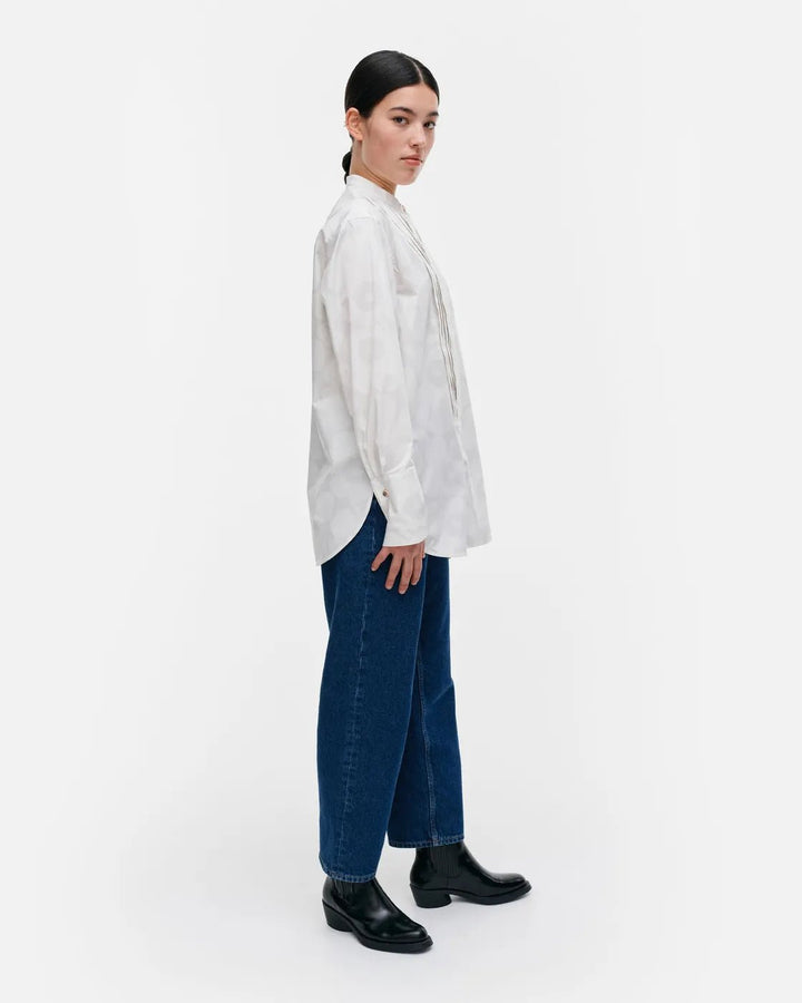 Marimekko | Heti Unikko Poplin Tuexdo Shirt | White, Light Grey - pirkko. Marimekko