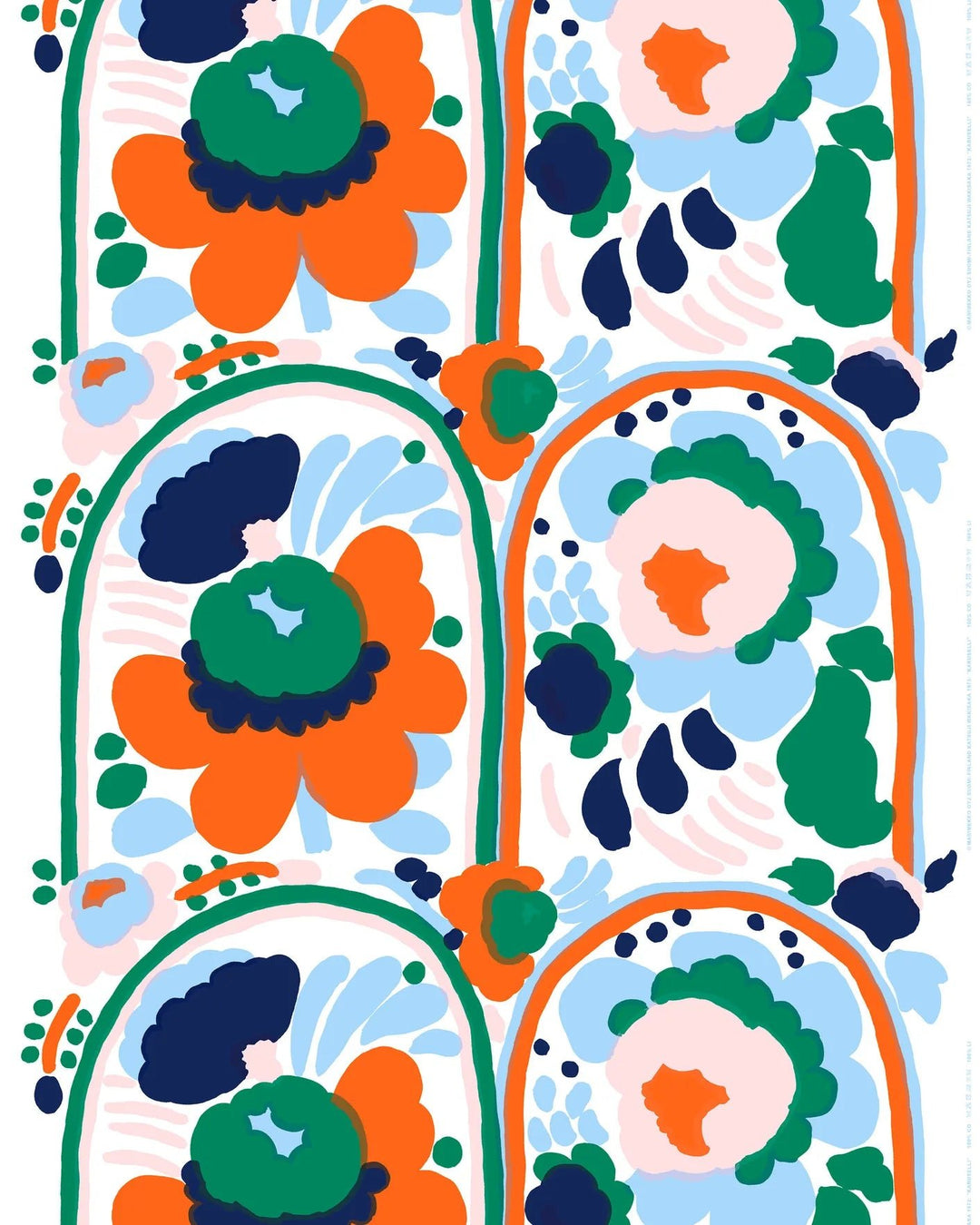 Marimekko | Karuselli Cotton Fabric | White Green Multi | 1 yd - pirkko. Marimekko