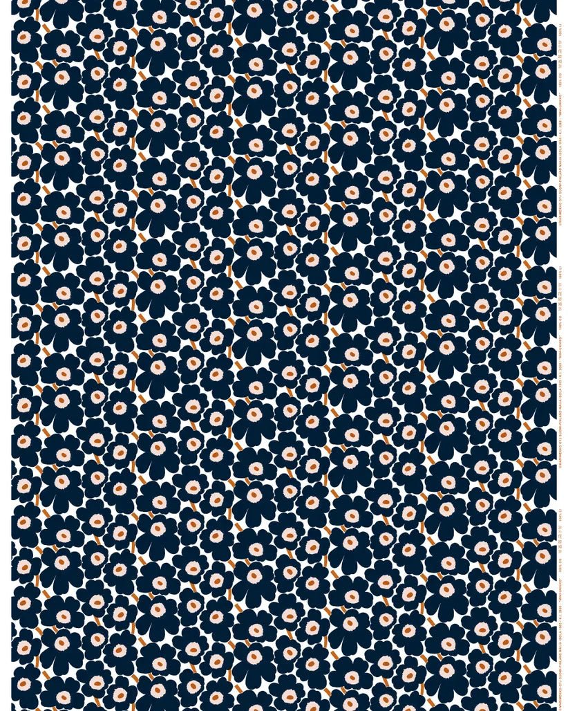 Marimekko | Mini Unikko Cotton Fabric | White Navy Multi | 1 yd - pirkko. Marimekko